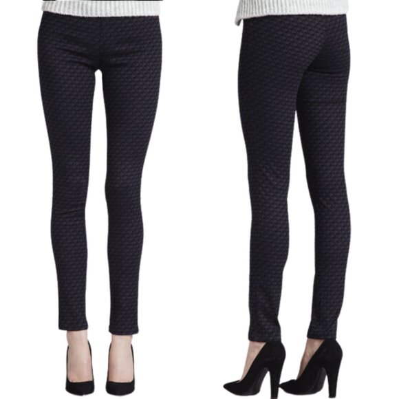 Erica Taylor Pants Skinny Jacquard Navy Black Stretch SZ MEDIUM - Picture 1 of 16